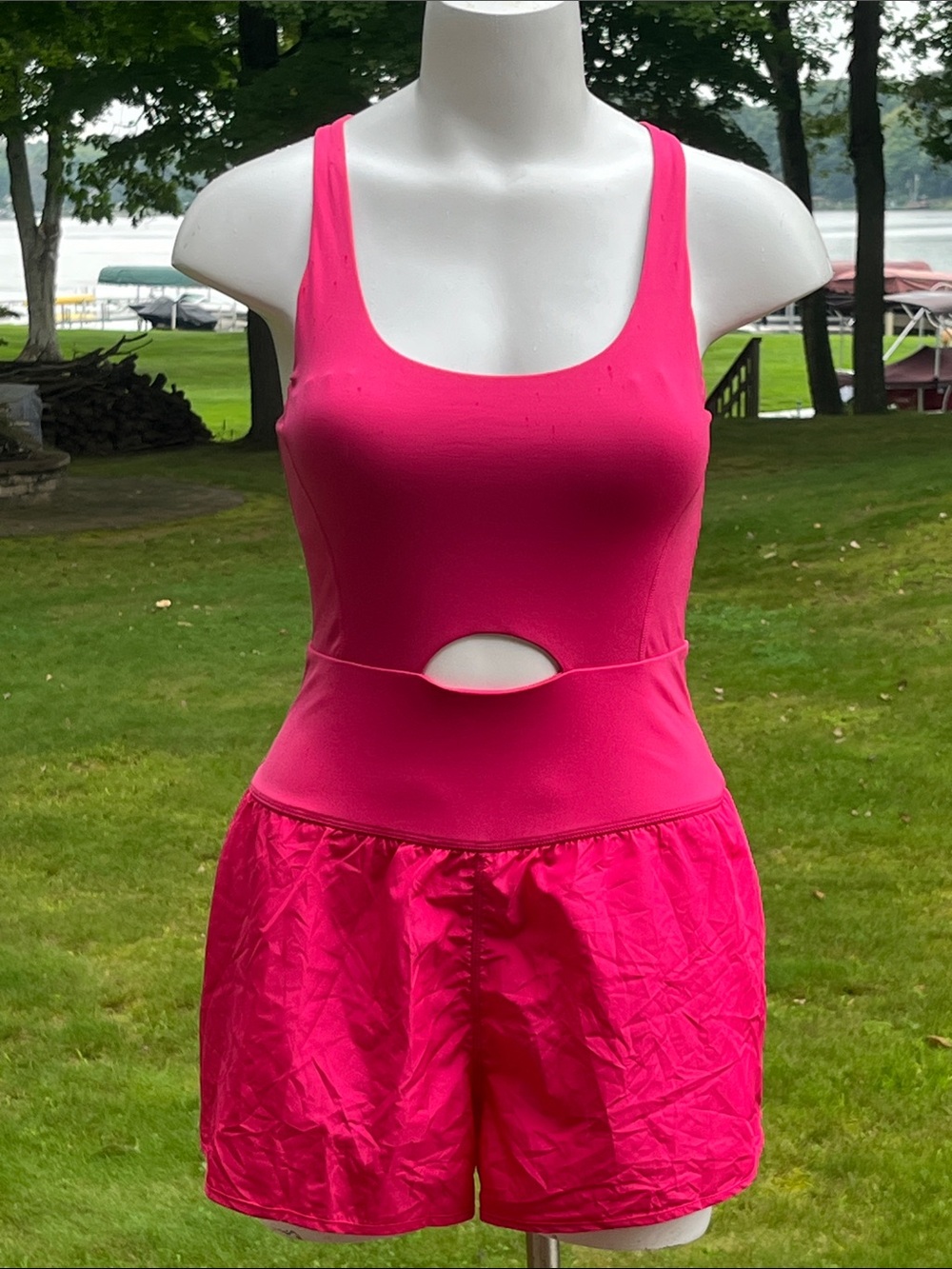 Pink Cutout One-Piece Swim Romper M